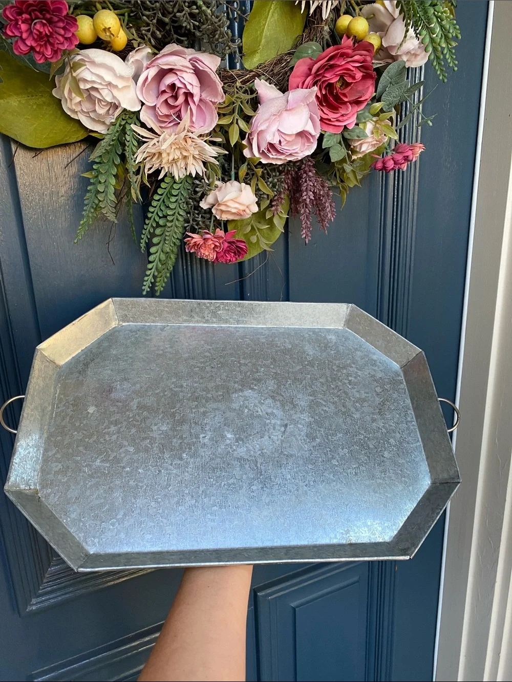 Galvanized Metal Serving Tray - Silver
